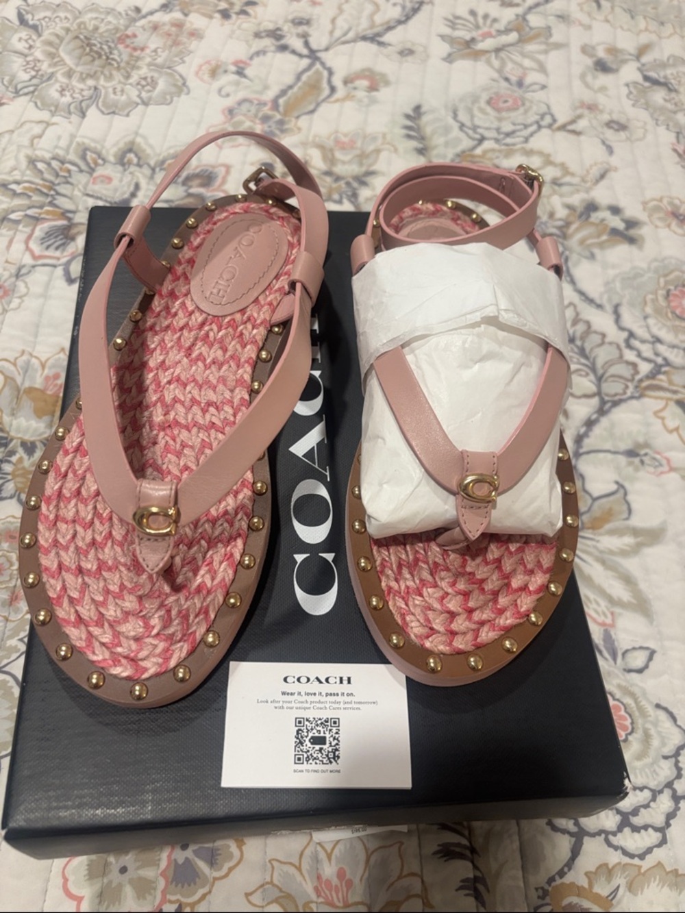 Brand New Summer COACH Pink Leather Studded Braided Sandal - Women's